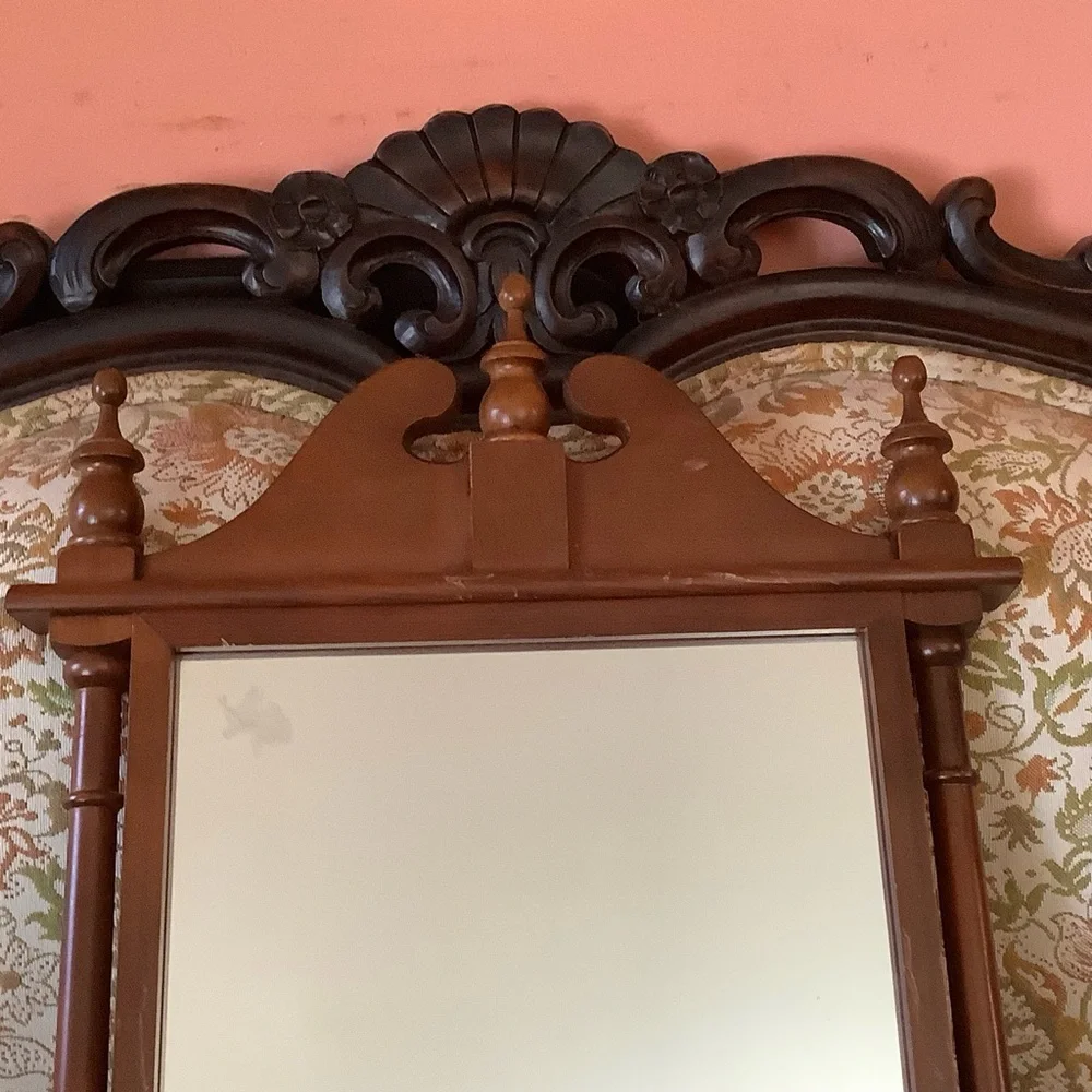 Mid 20th Century Wood Framed Mirror 25” X 15” Wall Hanging